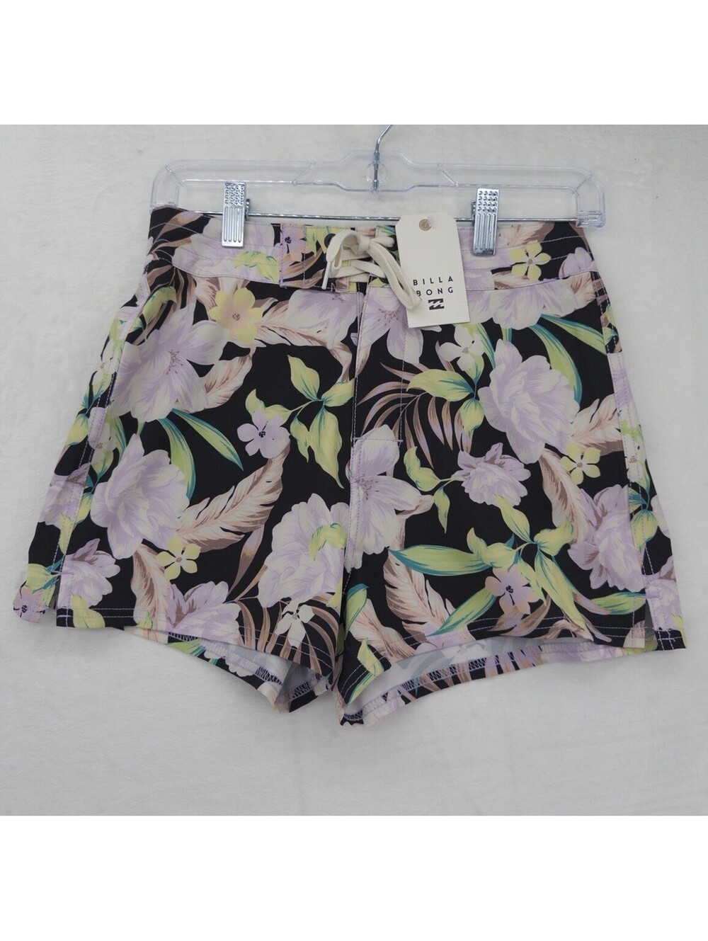 Billabong Womens Board Shorts Small Black Floral Shadow Tropic Swim Bottoms New